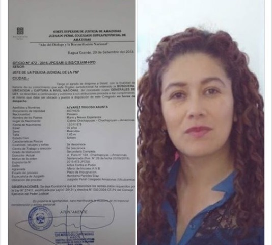 Emiten Orden de Captura a nivel nacional contra Asunta Álvarez Trigoso